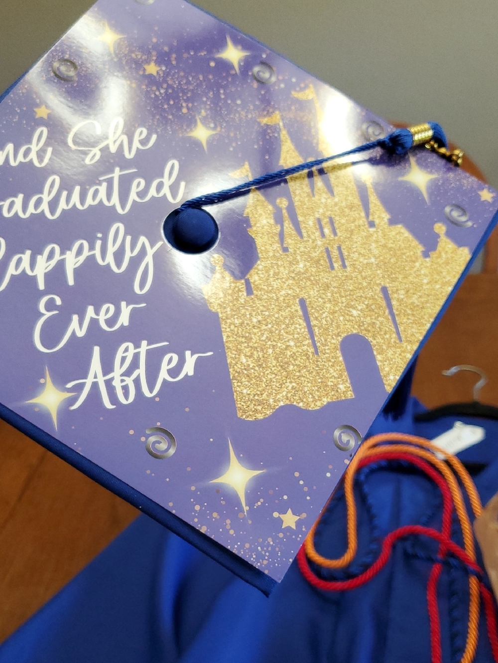 Graduation Cap Topper with Gold Disney Castle Design